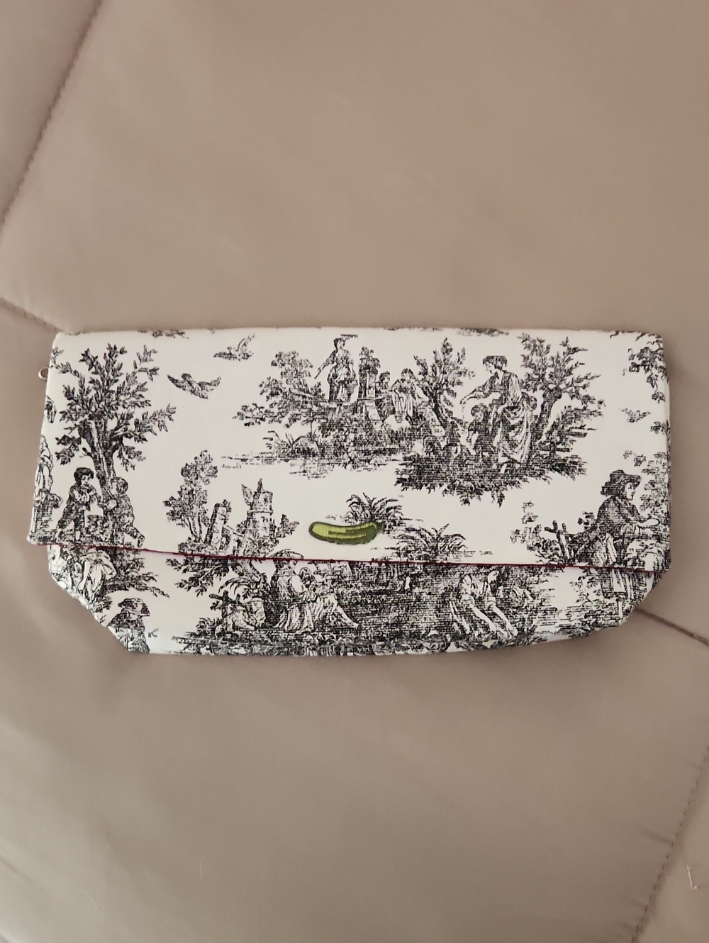 Custom Toile Print Clutch Bag in White and Black